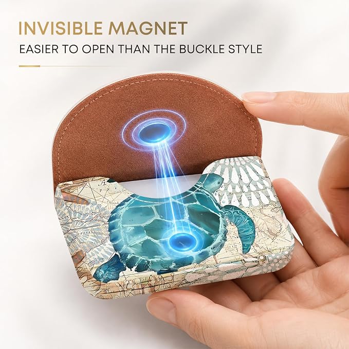 Business Card Holder，PU Leather Business Card Case Wallet Sea Turtle | Pocket Travel Name Card Case for Men and Women Gift，Portable Magnetic Business Card Carrier for Purse