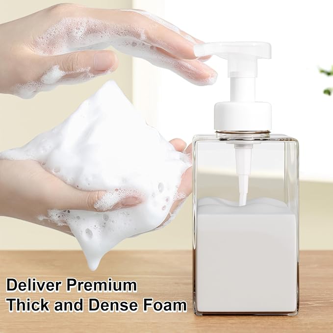 Kzeirm Foaming Soap Dispenser for Bathroom & Kitchen 15 Oz, Refillable Foam Hand Soap Dispenser for Liquid Soap, 2Pcs Foam Pump Bottle with Waterproof Labels, Clear