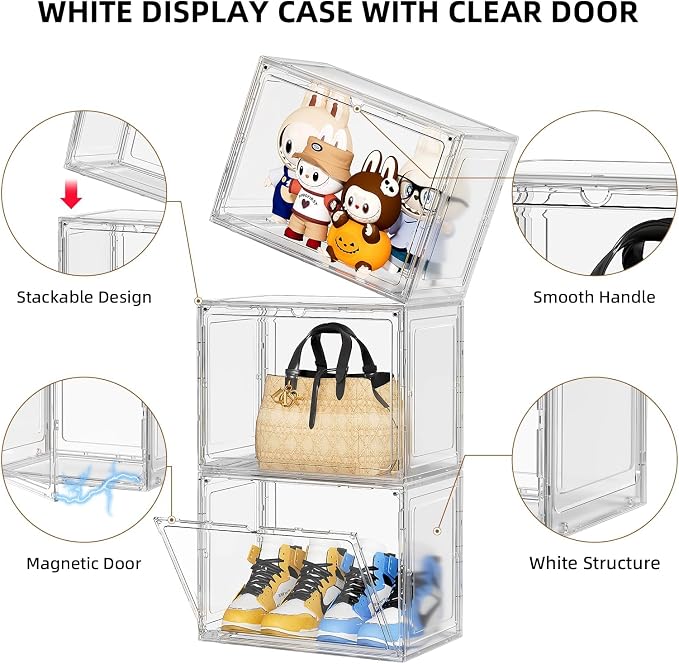 Boot Storage Organizer Tall Boot Shoe Storage Box for Closet 4 Pack Super Large Plastic Boots Container for Storage, Stackable Display Case for Collectibles, Backpack, Helmet, White