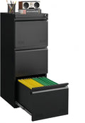 Guizeeopo Metal File Cabinet with Lock, Vertical 3 Drawer File Cabinets for Home Office, Heavy Duty Office Storage Cabinet for A4/Letter/Legal Size, Assembly Required(Black)