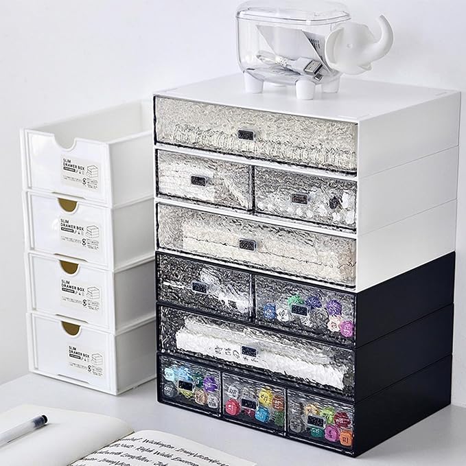 Desktop drawers, stackable plastic drawers, stationery and office supplies (Black, 2 Compartment)