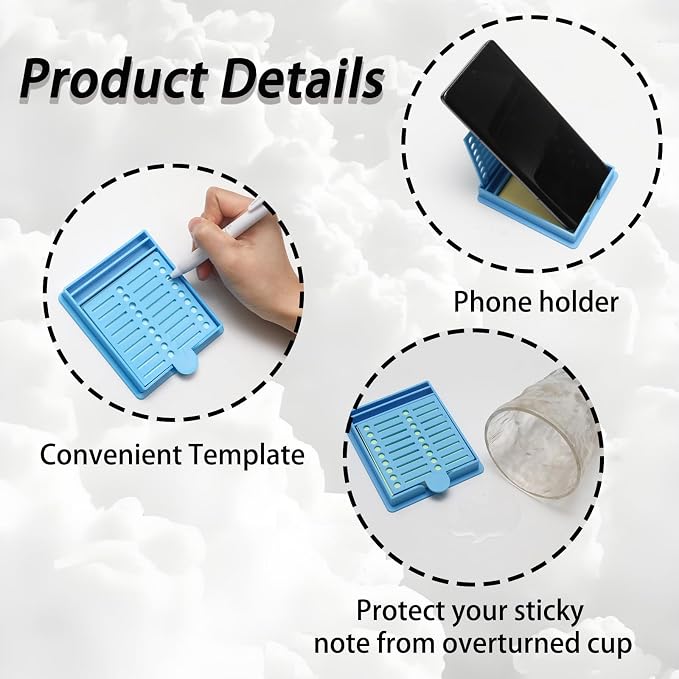 Sticky Note Stencil and Holder Sticky Note Holder with 5 Templates for 3x3 Inch Sticky Notes Reusable Stick Notes Dispenser for to-Do Lists Home Office, Blue