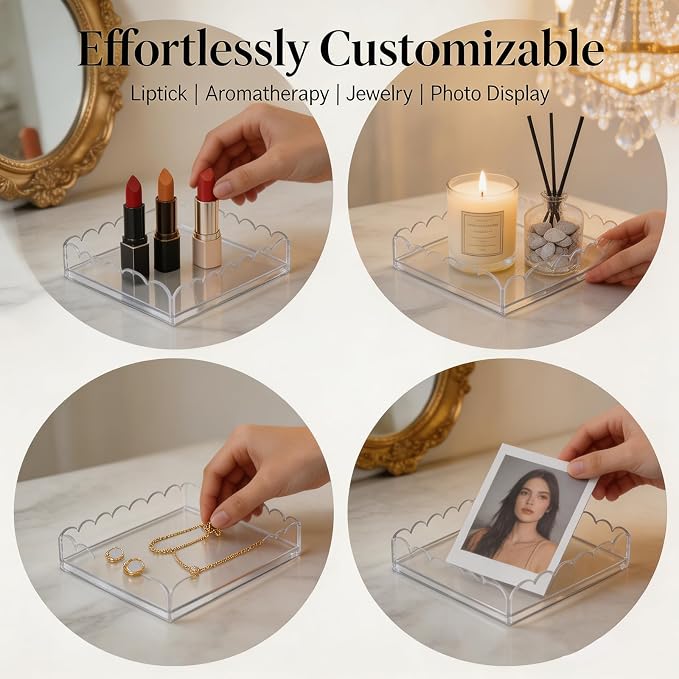2 Pcs Acrylic Tray with Insert, 5" x 5" Clear Acrylic Tray with Drawer, for Insert Needlepoint, Photos, Art, Fabric, Napkin, Messages Display Basket, Decorative Tray Gift for Home Office
