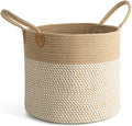 CHICVITA Wicker Storage Basket with Leather Handles, 14" x 12", White | Decorative Woven Basket for Toys, Shoes, Blankets & Laundry Storage, Living Room & Bedroom Organizer, Indoor Plant Basket