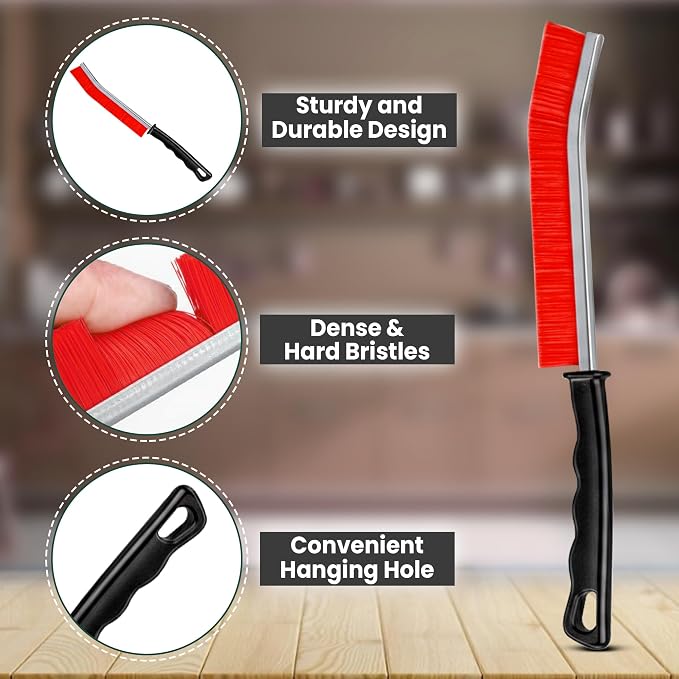 Crevice Cleaning Brush Set – 3Pcs Hard Bristle Cleaning Tools in Red, Black & Yellow for Grout, Tile Floors, Gaps & Narrow Spaces – Small Grout Scrub Brush for Bathroom, Shower, Window Tracks, Kitchen