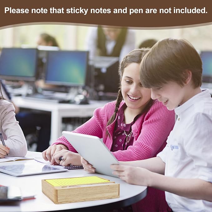 Buqoo Rubberwood Sticky Note Holder with Pen Slot 4x6 Memo Pad | Rubberwood sticky note holder with pen slot, fits 4x6 memo pads and features U-shaped opening for easy access
