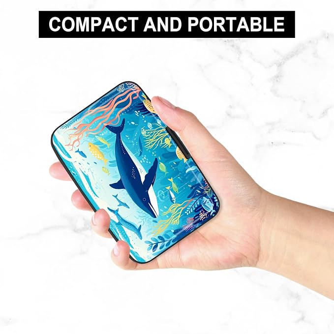 Credit Card Holder, Mini Aluminum Card Wallet RFID Blocking Slim Metal Hard Card Case for Women Men, Whales