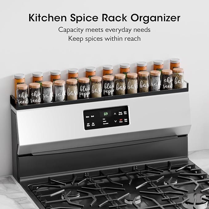 Bumusty 4X Strong Magnetic, 30" Adjustable Low Profile Oven Shelf Spice Rack Over the Stove, Seasoning Organizer Kitchen Shelves, Matte Black size Low Profile