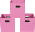 Fabric storage bins Cubes, Fabric Cube Organizer with Handle, Foldable Cube Bins for Cloth or Accessary Storage, 11x11x11, Set of 3, (Pink)