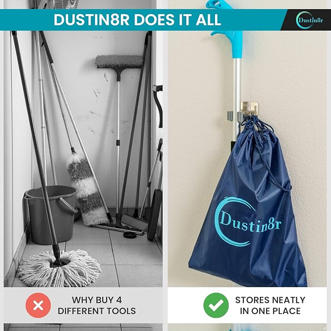 Patented 4-in-1 Ceiling Fan Cleaner Duster. Spray Mop. Wall Cleaner with Sprayer. Duster. Dust Trapping System| Storage Bag & Hook. Lightweight. Reusable. Microfiber