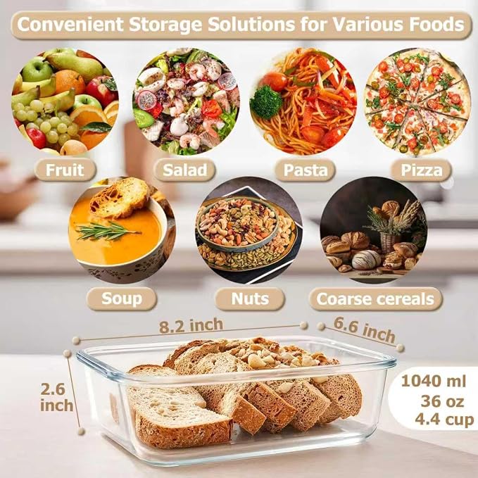 5 Packs 36oz Glass Food Storage Containers with Lids, Stackable Borosilicate Glass Bowls Meal Prep Lunch Containers Microwave Oven Freezer Safe (Gray-5)