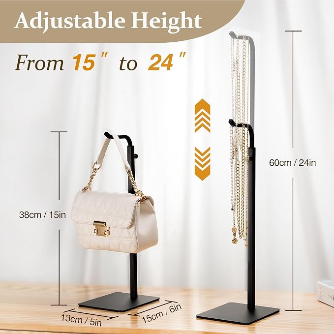 Purse Display Stand, Height-Adjustable Tabletop Handbag Holder, Multi-Use Display Rack and Banner Stand for Happy Birthday Banners, Lanterns and Wreaths, for Home, Retail and Party Use, Black