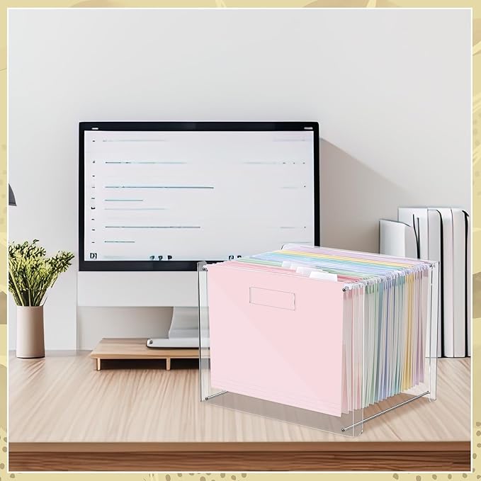 Dispowreath 24 Hanging File Folder with Acrylic Organizer for Letter/a4 Size Desktop Clear File Storage Box with Handles for Home Work Office Use(Macaroon,Classic)