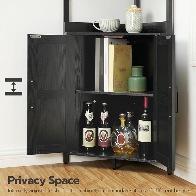 HOOBRO Corner Shelf with Storage, Tall Corner Storage Cabinet, 5-Tier Corner Bookshelf with Protective Fence, for Living Room, Black BB78CJ01