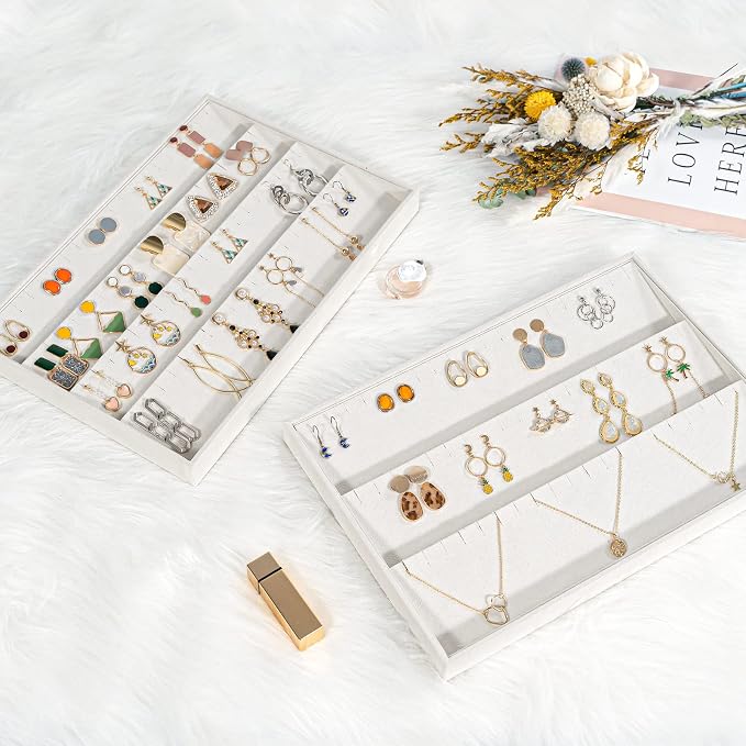 Lolalet Earring Tray Display Earring Holder, Stackable Jewelry Drawer Organizer Showcase Storage for Women Girls Stud Piercings Post Earrings -Set of 2
