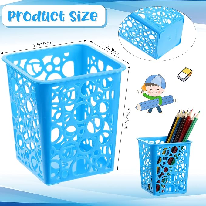 Chinco 12 Pcs Plastic Pencil Holder Cups for Classroom Desk, 4 Colors | 12-pack Plastic Pencil Holder Cups, Classroom Desk Organizer, Teacher Supplies, Markers Crayons Erasers, 4 Bright Colors