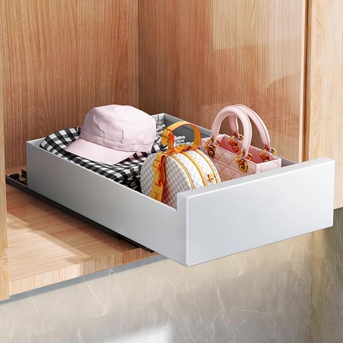 Pull Out Cabinet Storage Basket,Pull Out Wardrobe Storage Box,Stackable Detachable Baskets,for Kitchen Office Wardrobes Cupboard Storage(43x40x8cm)