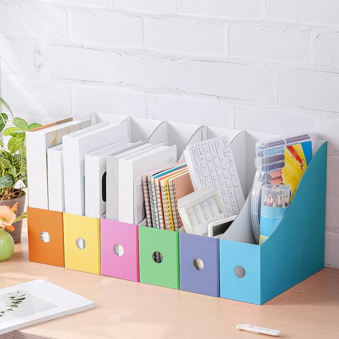 Colarr 48 Pcs Cardboard Magazine Holders 12 Colors Magazine Storage Box with Label Stickers File Folder Book Holder for Desk Desktop Document for School (Bright Color)