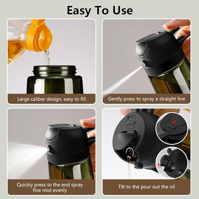 SWEET VIEW 2Pcs Olive Oil Spray Bottle 16oz/470ml | Glass Light-Proof Oil Pourer/Dispenser for Kitchen Air Fryer, Cooking, Salad, and BBQ, with Stickers