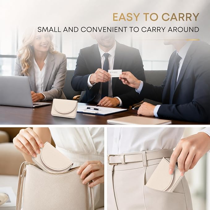 Business Card Holder，PU Leather Business Card Case Wallet White | Pocket Travel Name Card Case for Men and Women Gift，Portable Magnetic Business Card Carrier for Purse