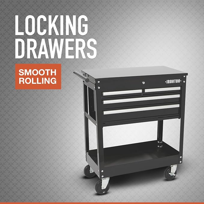 Ironton Slide-Top Mobile Tool Chest, 4 Locking Drawers, Powder-Coat | Rust-resistant finish, Fully opening slide top, Rolling mobility, Secure garage/shop storage, Quick-access organization