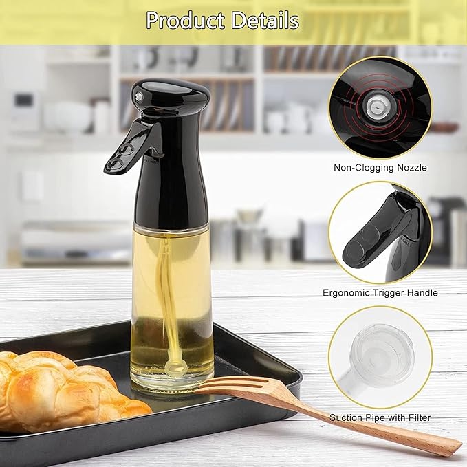 Olive Oil Sprayer for Cooking , 200ml Glass Oil Dispenser Bottle Spray Mister , Refillable Food Grade Oil Vinegar Spritzer Sprayer Bottles for Kitchen, Air Fryer, Salad, Baking,Gifts for Mom Dad