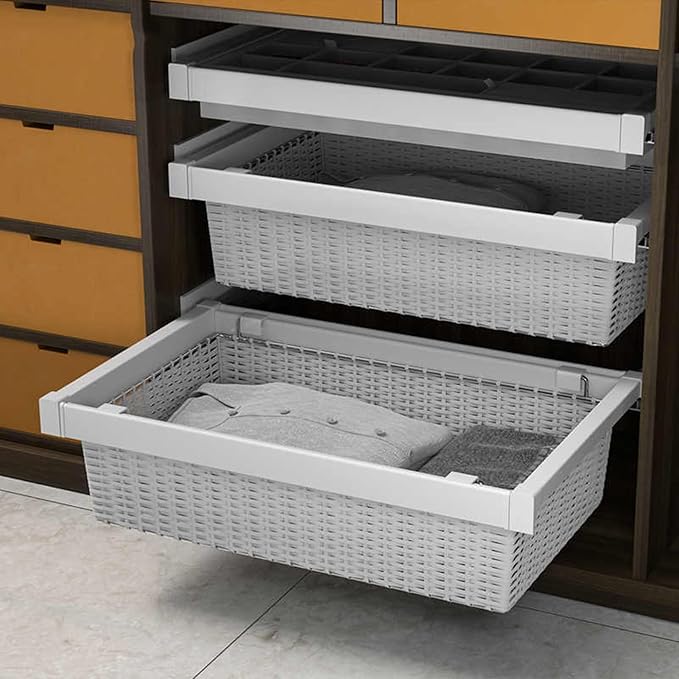 Pull Out Cabinet Storage Basket,Wardrobe Storage Organiser,Stackable Detachable Baskets Closet Storage Box,for Kitchen Office Wardrobes Cupboard Storage(White,437x20x480mm)