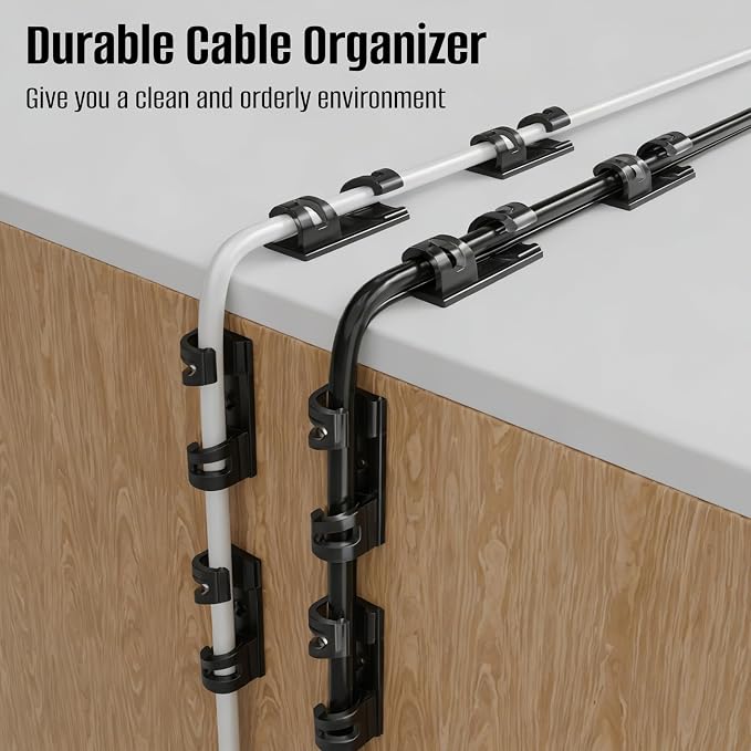 50 Pcs Self Adhesive Cable Clips,Upgraded Cable Management with Screw Hole,Strong Cord Organizer for Under Desk,Car,TV PC,Christmas Light Indoor/Outdoor-Black L