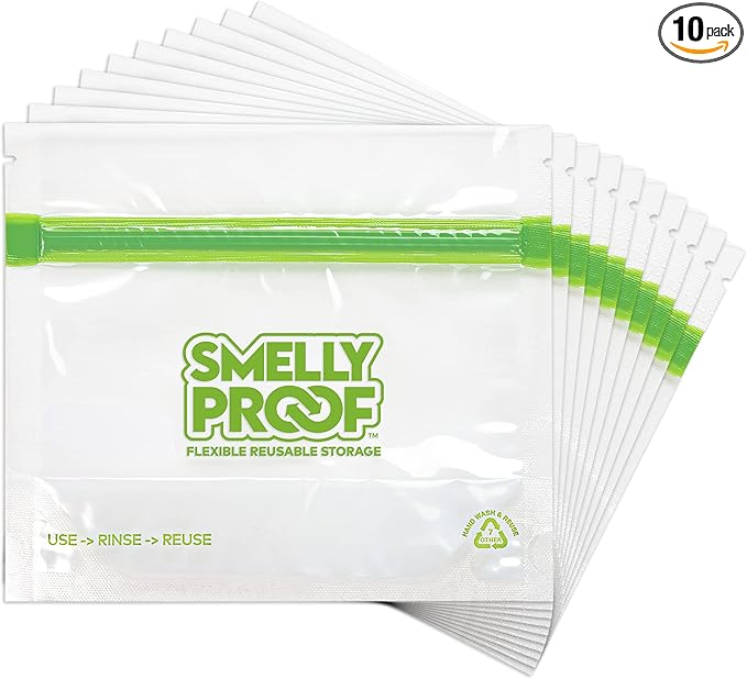 Smelly Proof 10 x Reusable Food Storage Bags, Reusable Freezer Bags, Reusable Snack Bags, Stand-Up Expandable “Stand & Fill”, Clear 3-Mil 6” x 4”, US Made, BPA FREE, NO PEVA, 10-pk