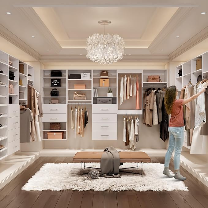 ROOMTEC Modular Closet System, 40" Wall-Mounted Closet Organizer with Hanging Rods and Shelves, Wooden Tower for Walk-In Closets, Wardrobe Storage Kit, White