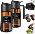 Oliver Oil Sprayer Dispenser for Cooking Bottle 16oz Dark Glass 2pcs Black | 2-in-1 Lightproof Borosilicate Glass Oil Bottle, Wide Mouth for Easy Refill Clean
