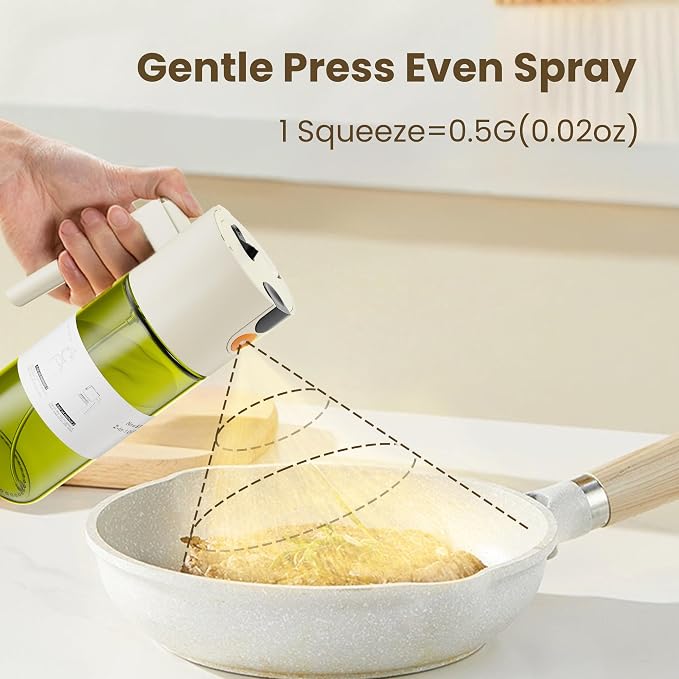LAKUMIQI 2 in 1 Oil Sprayer & Dispenser, 17 oz Light-Blocking Glass Bottle | Large Capacity, Wide-Mouth for Easy Pouring and Cleaning, Leak-Proof Oil Bottle with Stickers for Salads, Air Fryers, BBQ
