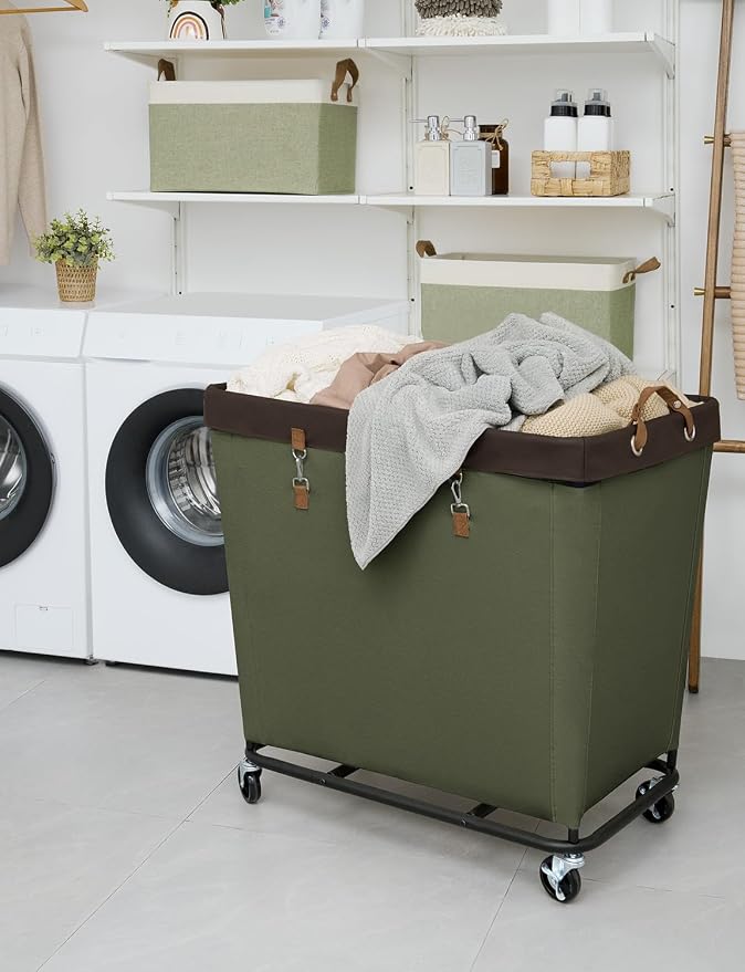 StorageWorks Laundry Basket with Wheels for Clothes, 320L Green Hamper Cart