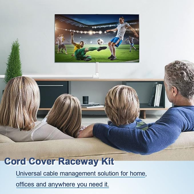 157" Paintable Cable Raceway Kit for TV Wall Mount Wire Concealer | 157" paintable cable raceway kit hides TV wall wires, PVC wire concealer with cuttable channels and adhesive or screw install
