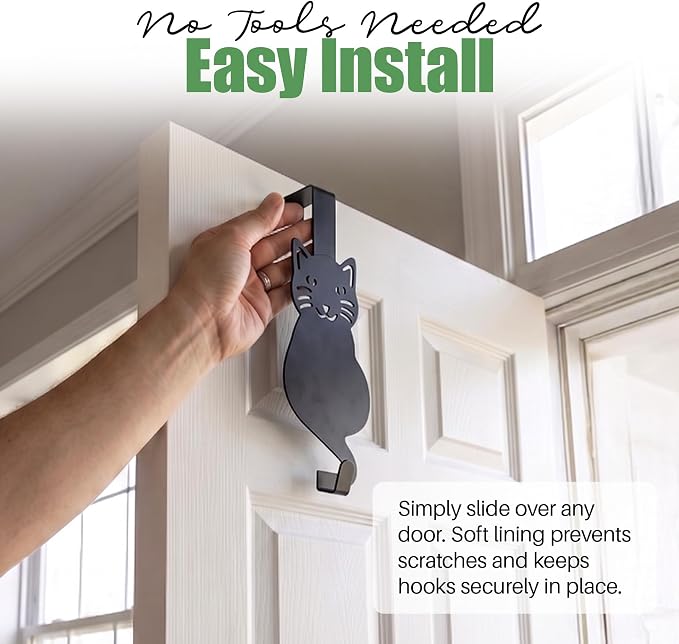 Evelots Over The Door Cat Hooks - 2 Pack - Strong Metal Kitty Decoration - Perfect for Coats, Handbags, Hats, Towels, Wreath Hanger Etc. - Hold up to 20 Pounds - Easy to Install - Rust Free