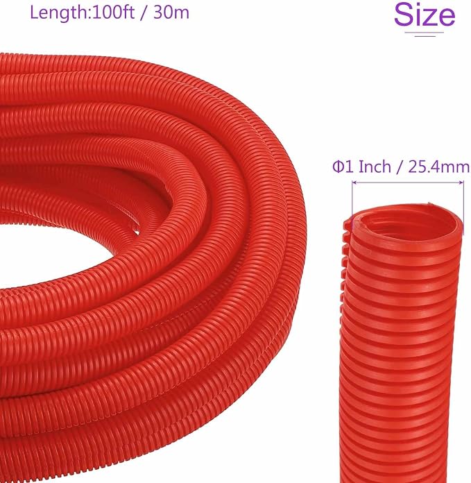DMiotech 100ft Wire Loom Split Tubing 1 Inch(25.4mm) ID, Cord Protectors from Pet Flexible Conduit Cable Management for Office Home Garden, Red