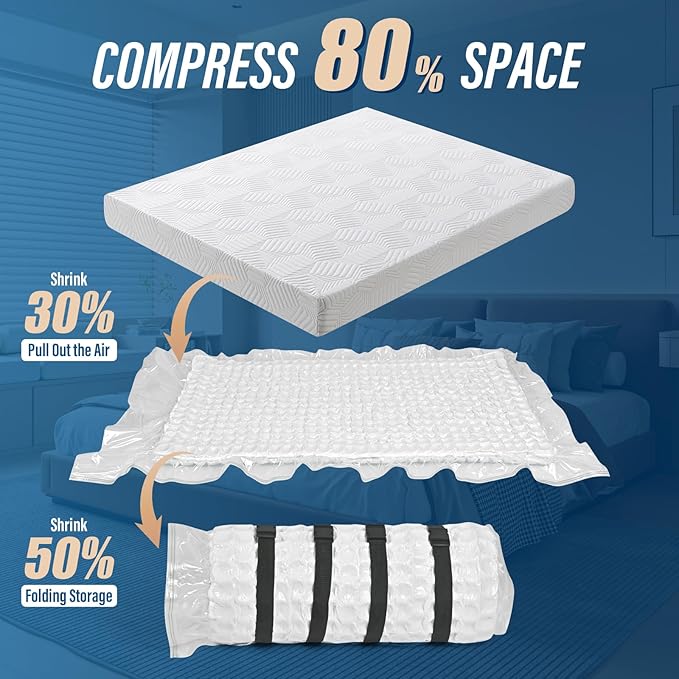 Twin Size Mattress Vacuum Bag -80% Compression for Mattress Storage with Leakproof Double-Zip Seal | Includes Reusable Organizer Bag & Labels for Dorm Heavy Duty Moves