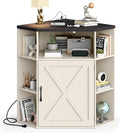 Halitaa Corner Storage Cabinet, Farmhouse Corner Bookshelf with Storage 6-Cubby Wooden Cabinet with USB Ports and Outlets Industrial Organizer for Small Space, Study, Playroom, Living Room