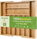 Bamboo Expandable Silverware Drawer Organizer, Adjustable Utensil Tray Cutlery Holder for Kitchen Drawer, Flatware Storage Organizer for Spoons, Forks and Knives, Natural (9 Slot,)