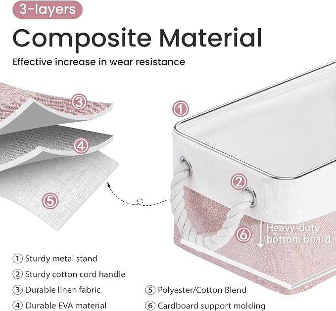 Storage Baskets for Shelves 11.8x7.9x5.2 Inch, Foldable Fabric Storage Bins with Handles, Small Storage Baskets for Organizing Closet, Office, Home Organization (3-Pack, White&Pink)