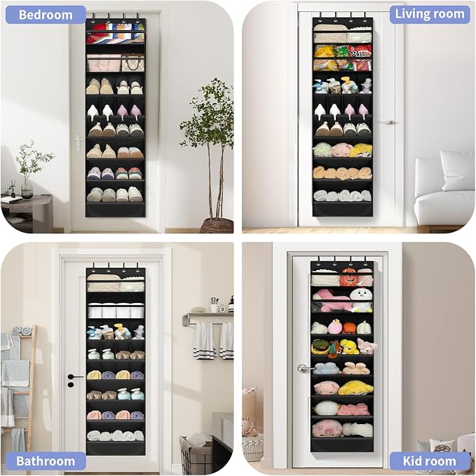 FENTEC 1 Pack 8 Shelves Over The Door Shoe Organizer, 68" Exlarge Deep Pockets Hanging Shoe Organizer, Shoe Rack for Closet, Shoe Holder for Boots,Over Door Organizer in Home, RV, Dorm, Black