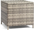 VINGLI 27 Gallon Outdoor Deck Box, Wicker Outdoor Storage Box with Lid, Small Storage Bin Container for Outside and Patio, Patio Rattan Side Table for Yard Porch (Grey, Square)