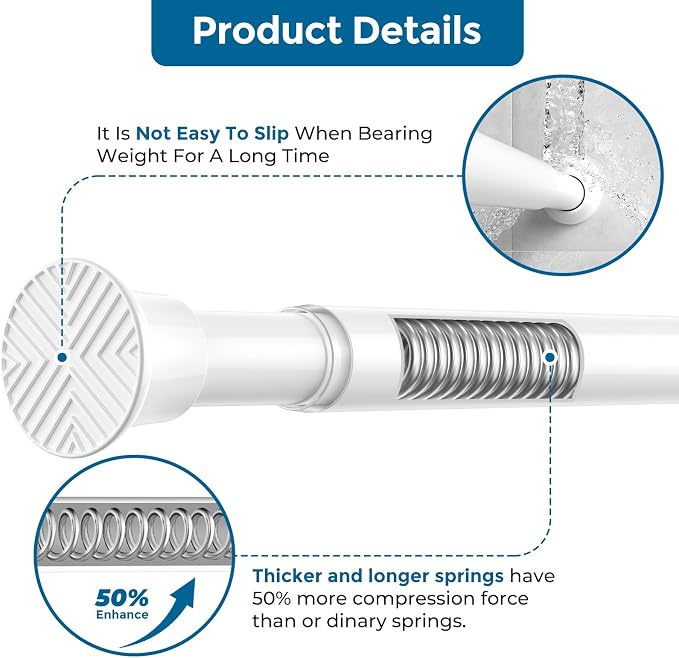 AIZESI Tension Rod 18-36 inch，4Pcs White Adjustable Tension Curtain Rod No Drilling Small Tension Rod Spring Tension Curtain Rod Expandable Curtain Rod