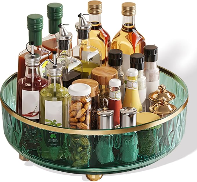 11-Inch Clear Lazy Susan, Non-Skid Rotating Storage Tray, Ideal for Kitchen Cabinets, Pantry, Refrigerator, Bathroom Countertop, Vanity Makeup Organizer, Spice Rack (Green, 11Inch)