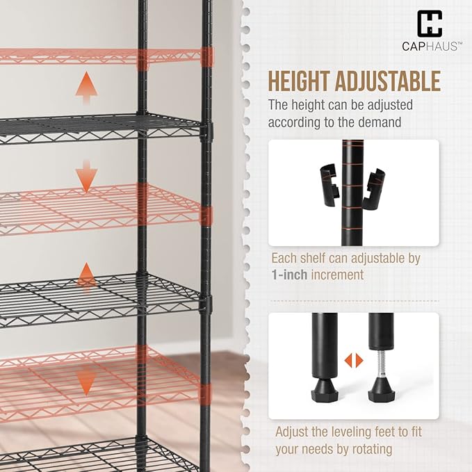 Fencer Wire NSF 6 Tier Wire Shelving Unit w/Baskets & Liner, Storage Rack Kitchen, Bathroom, Laundry Closet, Wire Shelving Basket Shelves, Storage Rack Corner Shelves, Silver Grey