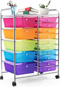 COSTWAY 15 Drawer Rolling Storage Cart, Mobile Storage Organizer | Removable Drawers & Metal Frame, Multipurpose Utility Tools Paper Organizer on Wheels for Home, Office (Rainbow)