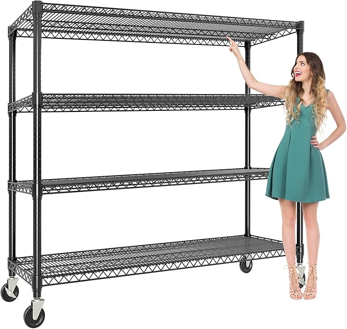 Garvee Metal Shelving with Wheels 4-Tier, 71.8"H Storage Shelves Heavy Duty Rolling Rack Shelf with Lockable Casters, Adjustable Wire Shelving Units, for Garage Commercial Kitchen Pantry, 59" Wx17.7"D | 2560LBS, Adjustable Wire Shelving Units, Rolling ...