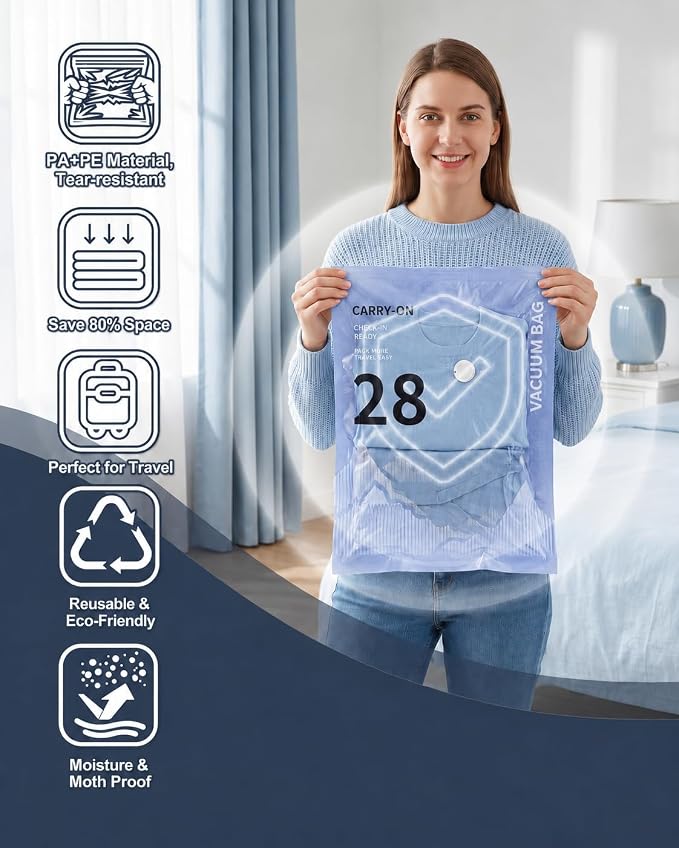 Vacuum Bags for Travel with Electric Pump,16 Pack Space Saver Clothes | 3 Sizes Portable Compression Seal for Travel, Moving & Seasonal Storage, Carry-On Bags for Luggage, Reusable, Leak-Proof