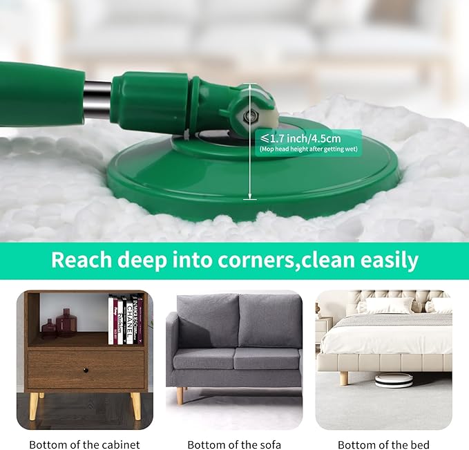Spin Mop and Bucket, Mop and Bucket with Wringer Set 360° Spinning Mop with 3 Microfiber Mop Refills 61" Adjustable Handle for Floor Cleaning
