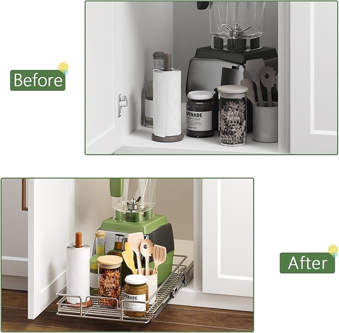 Pull Out Cabinet Organizer 14½" W x 21½" D, Heavy Duty Cabinet Pull Out Shelves, Slide Out Drawers Organization for Kitchen Cabinets Bathroom